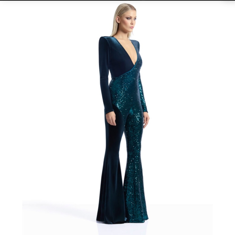 Zhivago Perfume Exotico Emerald Sequin Jumpsuit - Picture 4 of 11